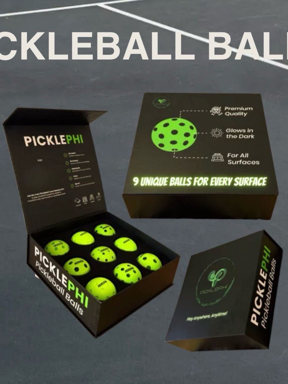 Glow-in-the-Dark Pickleball Ball Set - Neon Green